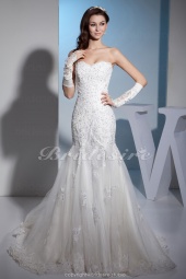 Corte Sirena Escote Corazón Barrer / cepillo tren Sin Mangas Encaje Vestido de Novia