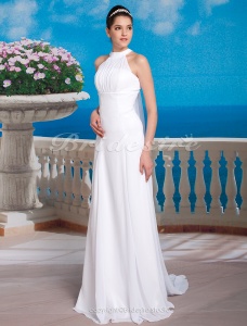 Corte Recto/ Column Gasa Satén Cola Watteau Escote Halter Vestido de Novia