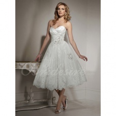 Corte A Strapless Escote Corazón Sin Mangas Hasta la Tibia Encaje Over Satén Vestido de Novia