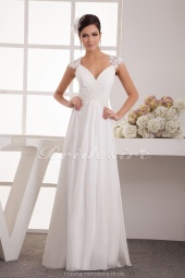 Corte A Escote en V Hasta el Suelo Manga Corta Gasa Vestido de Novia