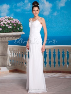 Corte Recto Gasa Hasta el Suelo Tirantes Espaguetis Vestido de Novia