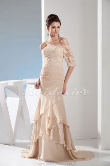 Corte Sirena Strapless Hasta el Suelo Barrer / cepillo tren La mitad de manga Gasa Vestido