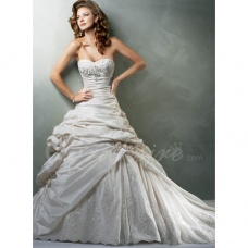 Corte Evasé / Corte A Strapless Escote Corazón Sin Mangas Cola Gorrailla Tafetán Encaje Vestido de Novia
