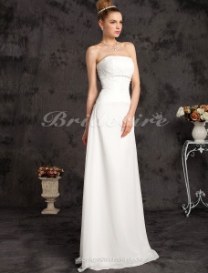 Corte Recto/ Column Gasa Hasta el Suelo Vestido de Novia With Beaded Apliques