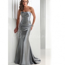 Corte Sirena / Trumpet Strapless Sin Mangas Hasta el Suelo Satén Vestido de noche