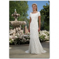 Corte Recto / Column Escote Cuadrado Neck Manga Cortas Cola Corte Satén Encaje Vestido de Novia