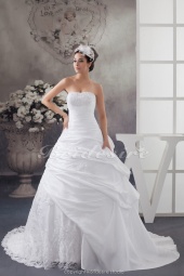 Corte Evasé Strapless Cola Corte Sin Mangas Tafetán Encaje Vestido de Novia