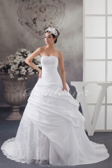 Corte Evasé Strapless Cola Corte Sin Mangas Tafetán Encaje Vestido de Novia