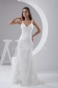 Corte A Tirantes Espaguetis Barrer / cepillo tren Sin Mangas Encaje Vestido de Novia