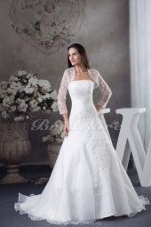 Corte A Strapless Cola Corte Sin Mangas Organza Vestido de Novia