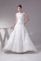 Corte A Escote Barco Barrer / cepillo tren Sin Mangas Encaje Vestido de Novia