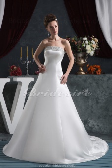 Corte A Strapless Hasta el Suelo Cola Gorrailla Sin Mangas Satén Vestido de Novia