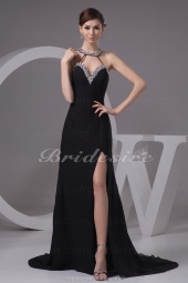 Corte A Escote Halter Barrer / cepillo tren Sin Mangas Gasa Vestido