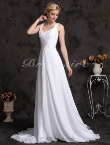 Corte A Gasa Cola Gorrailla Escote en V Tallas Gryes Vestido de Novia