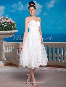 Corte A Satén Hasta la Tibia Escote Corazón Vestido de Novia