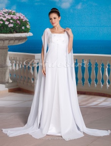 Corte Recto/ Column Gasa Escote Cuadrado Hasta el Suelo Imperio Pre-Mamá Manga Larga Vestido de Novia