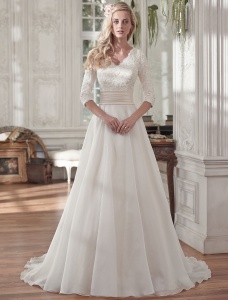 Corte A Escote en V Manga Larga Vestido de Novia