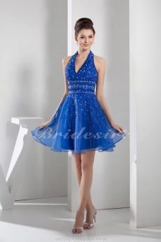 Corte A Escote Halter Hasta la Rodilla Sin Mangas Organza Vestido