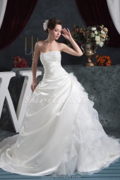 Corte Evasé Strapless Hasta el Suelo Cola Gorrailla Sin Mangas Satén Vestido de Novia
