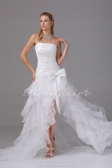Corte A Strapless Asimétrico Barrer / cepillo tren Sin Mangas Tafetán Organza Vestido de Novia