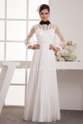 Corte A Escote Alto Hasta el Suelo Manga de longitud 3/4 Gasa Vestido de Novia