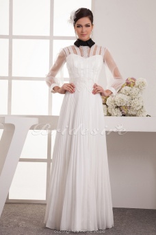 Corte A Escote Alto Hasta el Suelo Manga de longitud 3/4 Gasa Vestido de Novia