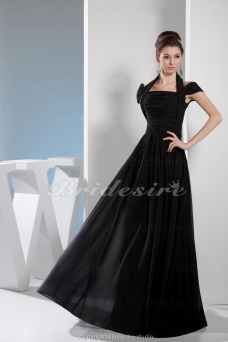 Corte A Escote Halter Hasta el Suelo Manga Corta Gasa Vestido