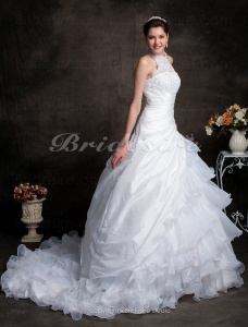 Corte Evasé Cola Gorrailla Organza Con volados Escote Alto Vestido de Novia