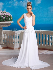 Corte Recto Gasa Cola Corte Escote en V Vestido de Novia