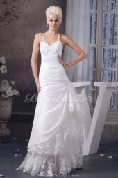 Corte A Escote Halter Hasta el Suelo Sin Mangas Satén Encaje Vestido de Novia