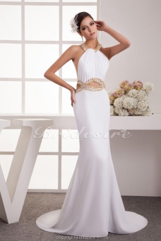Corte Sirena Escote Halter Hasta el Suelo Cola Corte Sin Mangas Gasa Vestido