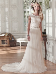 Corte Recto  Escote Barco Sin Mangas Vestido de Novia