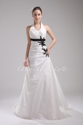 Corte A Escote Halter Cola Corte Sin Mangas Tafetán Vestido de Novia