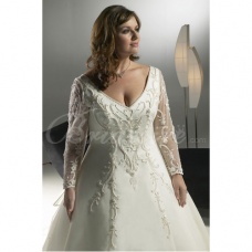 Corte A V-Neck Manga Largas Cola Gorrailla Satén Tallas Gryes Vestido de Novia