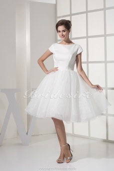Corte Princesa Escote A la Base Hasta la Rodilla Manga Corta Organza Tafetán Vestido