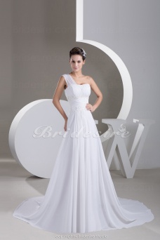 Corte A Solo Hombro Cola Corte Sin Mangas Gasa Vestido de Novia