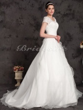 Corte Evasé Tallas Gryes Organza Cola Gorrailla Hombros Caídos Vestido de Novia