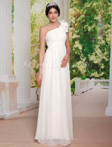 Corte Recto/ Column Gasa Hasta el Suelo Solo Hombro Vestido de Novia