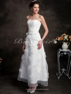 Corte A Organza Hasta el Tobillo Escote Corazón Vestido de Novia