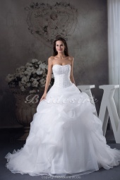 Corte Evasé Strapless Cola Gorrailla Sin Mangas Organza Vestido de Novia