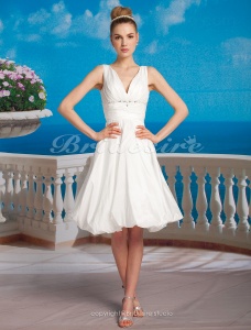 Corte A Tafetán Hasta la Rodilla Escote Halter Vestido de Novia