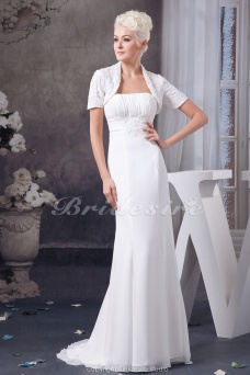Corte A Strapless Hasta el Suelo Barrer / cepillo tren Sin Mangas Gasa Vestido de Novia