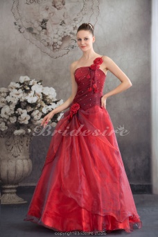 Corte Evasé Solo Hombro Hasta el Suelo Sin Mangas Organza Vestido de Novia