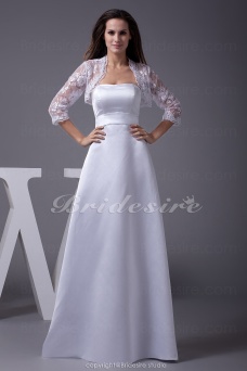 Corte A Strapless Hasta el Suelo Manga de longitud 3/4 Encaje Satén Vestido de Novia