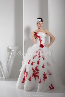 Corte Evasé Strapless Hasta el Suelo Sin Mangas Organza Vestido de Novia