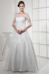 Corte A Hombros Caídos Hasta el Suelo La mitad de manga Organza Encaje Vestido de Novia