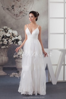 Corte A Tirantes Espaguetis Hasta el Suelo Sin Mangas Gasa Vestido de Novia