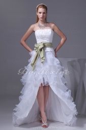 Corte A Strapless Asimétrico Cola Corte Sin Mangas Organza Encaje Tafetán Vestido de Novia