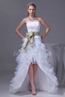 Corte A Strapless Asimétrico Cola Corte Sin Mangas Organza Encaje Tafetán Vestido de Novia