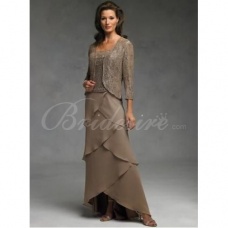 Corte Recto / Column Hasta la Tibia Gasa Encaje Vestidos de madre de la novia with Wrap